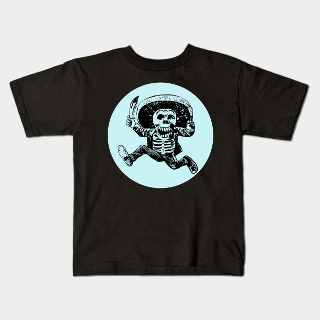 Halloween, Calavera with Machete - Pale Blue and Black Kids T-Shirt by SwagOMart